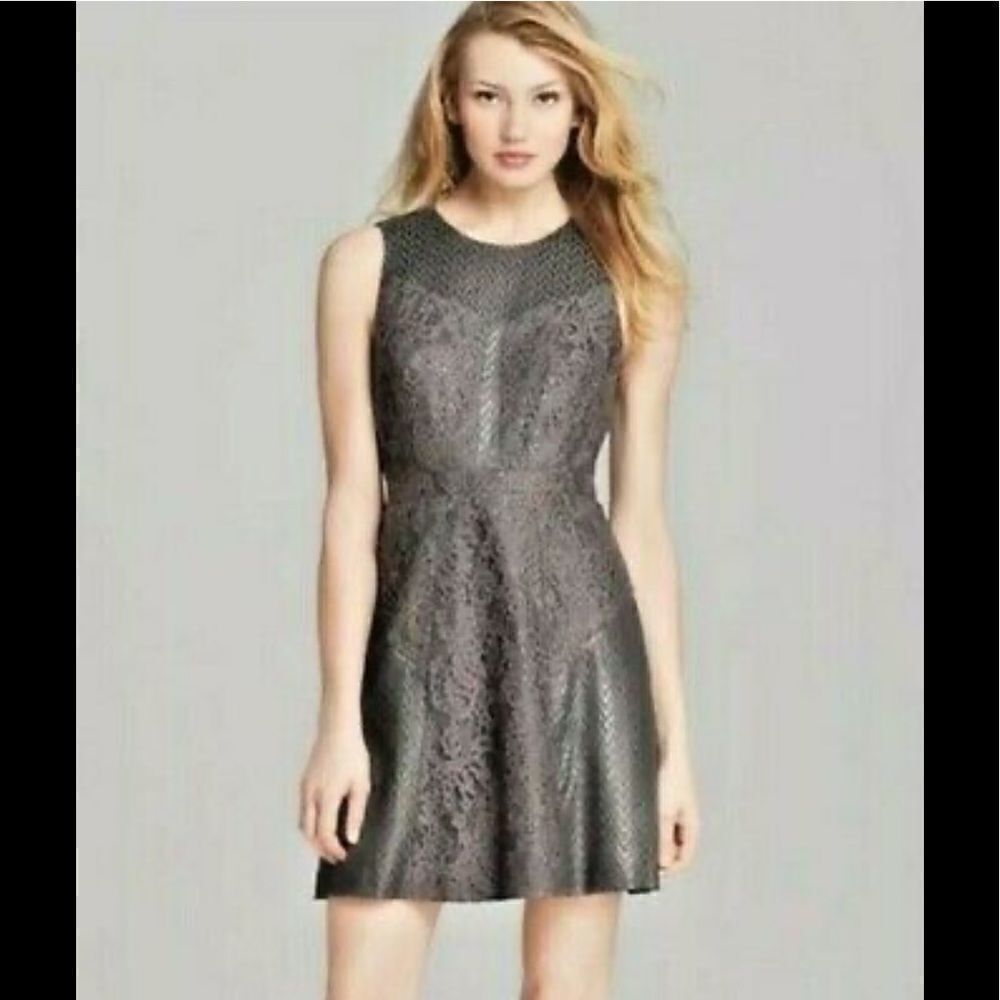 ALI RO Gray Lace Metallic Mix Media Fit & Flare Cocktail Dress, size 6